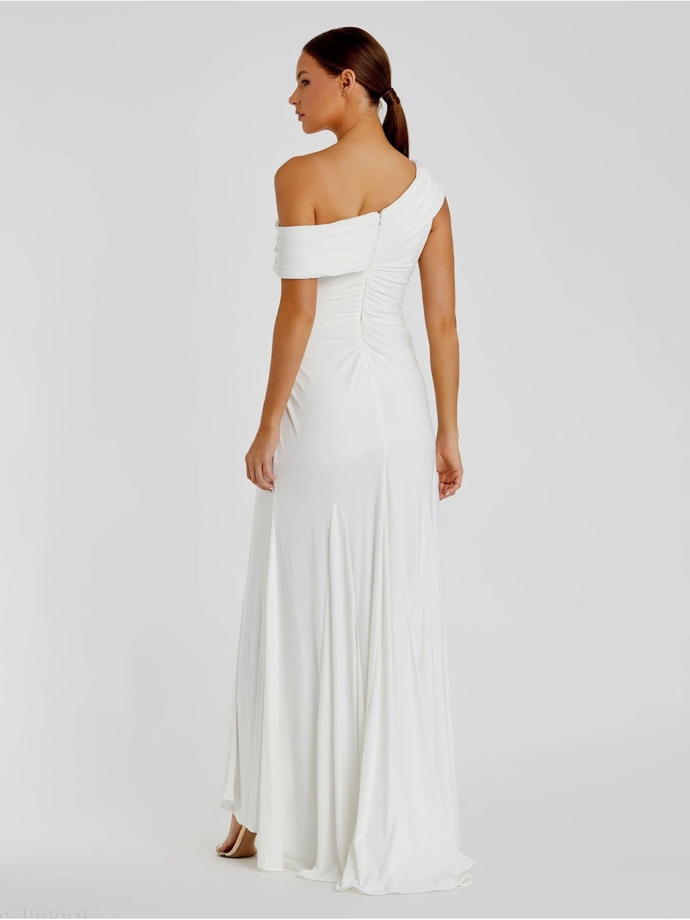 NWT - Mac Duggal White One-Shoulder Strapless Evening Gown Thigh Slit Size 4 - Picture 4 of 7